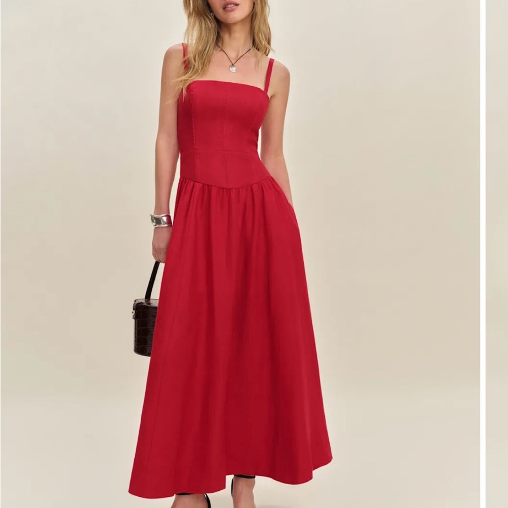 Reformation Katarin Linen Dress in Cafe color and size 6